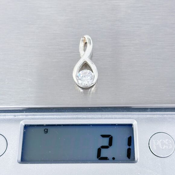 Vintage Sterling Silver 925 Infinity Cubic Zirconia Pendant - Picture 5 of 6